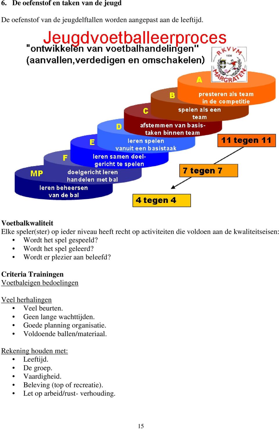 Wordt het spel geleerd? Wordt er plezier aan beleefd? Criteria Trainingen Voetbaleigen bedoelingen Veel herhalingen Veel beurten.