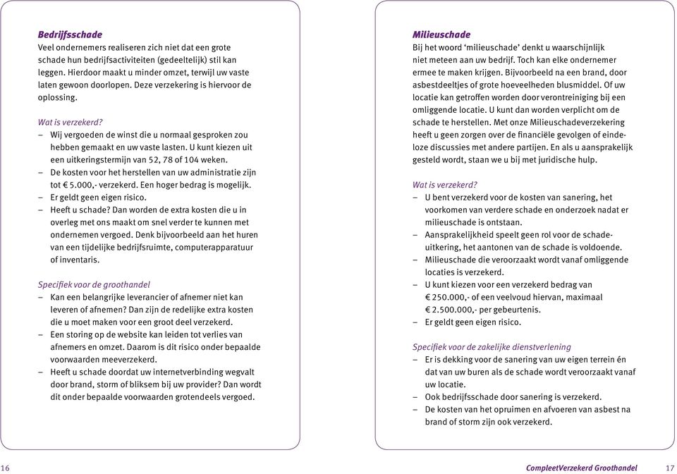 U kunt kiezen uit een uitkeringstermijn van 52, 78 of 104 weken. De kosten voor het herstellen van uw administratie zijn tot 5.000,- verzekerd. Een hoger bedrag is mogelijk.