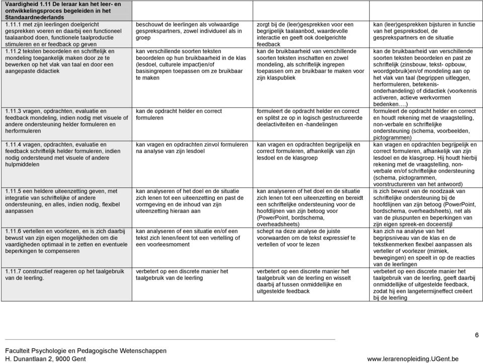 11.4 vragen, opdrachten, evaluatie en feedback schriftelijk helder formuleren, indien nodig ondersteund met visuele of andere hulpmiddelen 1.11.5 een heldere uiteenzetting geven, met integratie van schriftelijke of andere ondersteuning, en alles, indien nodig, flexibel aanpassen 1.