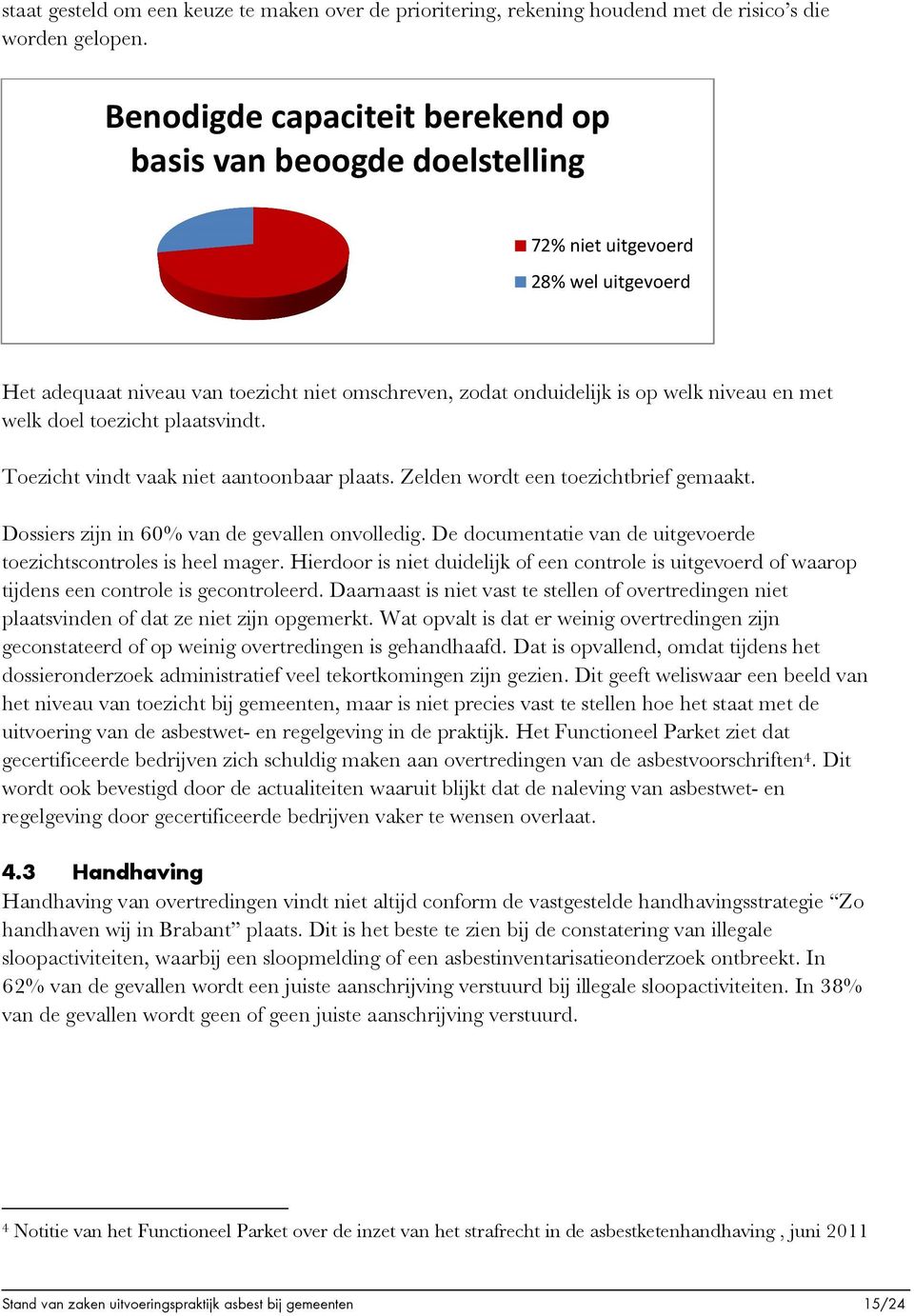 welk doel toezicht plaatsvindt. Toezicht vindt vaak niet aantoonbaar plaats. Zelden wordt een toezichtbrief gemaakt. Dossiers zijn in 60% van de gevallen onvolledig.