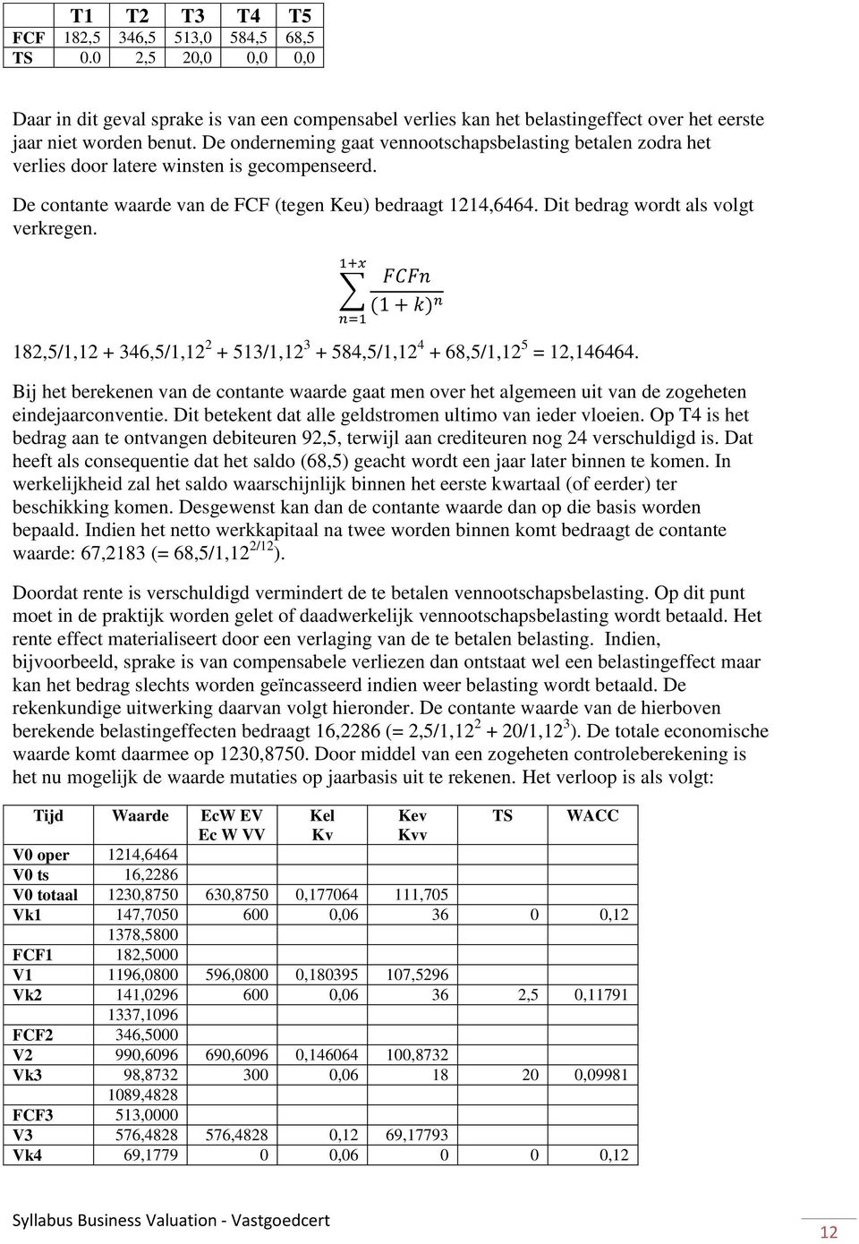 Dit bedrag wordt als volgt verkregen. 182,5/1,12 + 346,5/1,12 2 + 513/1,12 3 + 584,5/1,12 4 + 68,5/1,12 5 = 12,146464.