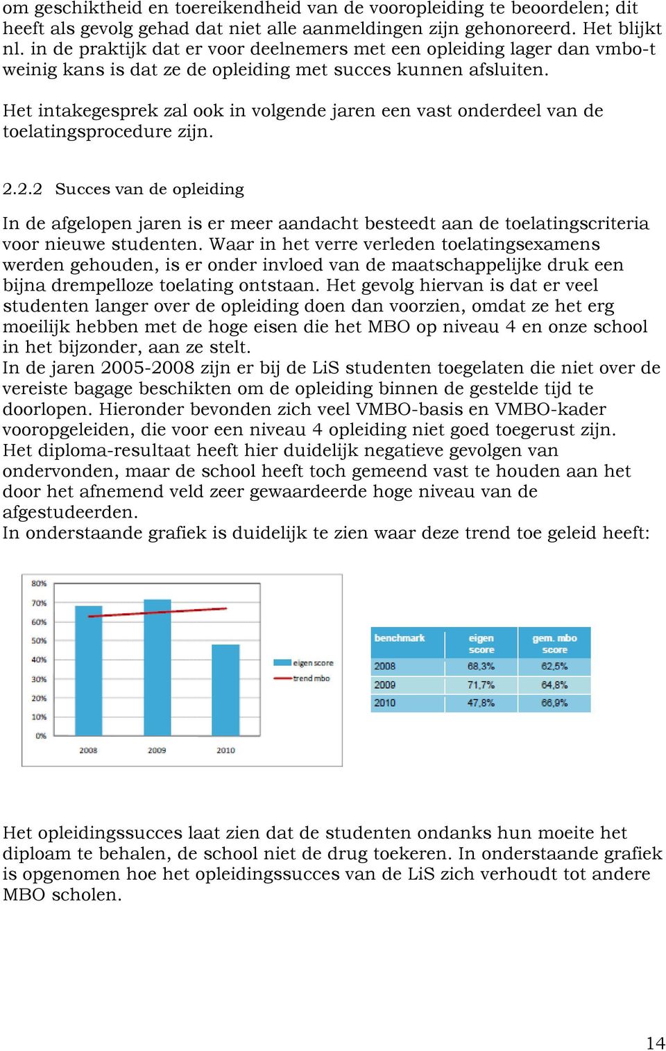 Het intakegesprek zal ook in volgende jaren een vast onderdeel van de toelatingsprocedure zijn. 2.