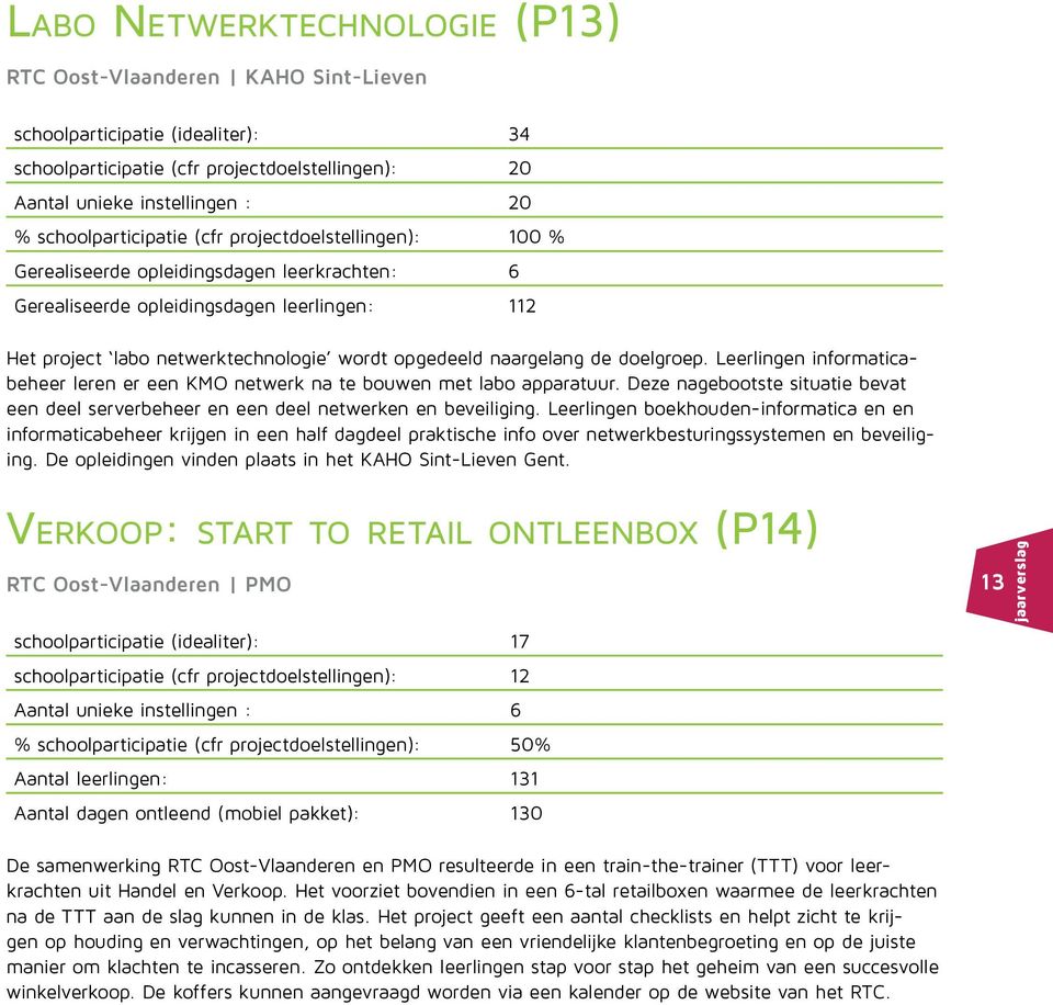 naargelang de doelgroep. Leerlingen informaticabeheer leren er een KMO netwerk na te bouwen met labo apparatuur.