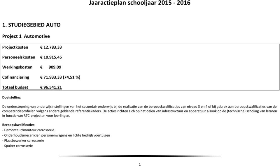 541,21 Doelstelling De ondersteuning van onderwijsinstellingen van het secundair onderwijs bij de realisatie van de beroepskwalificaties van niveau 3 en 4 of bij gebrek aan beroepskwalificaties van