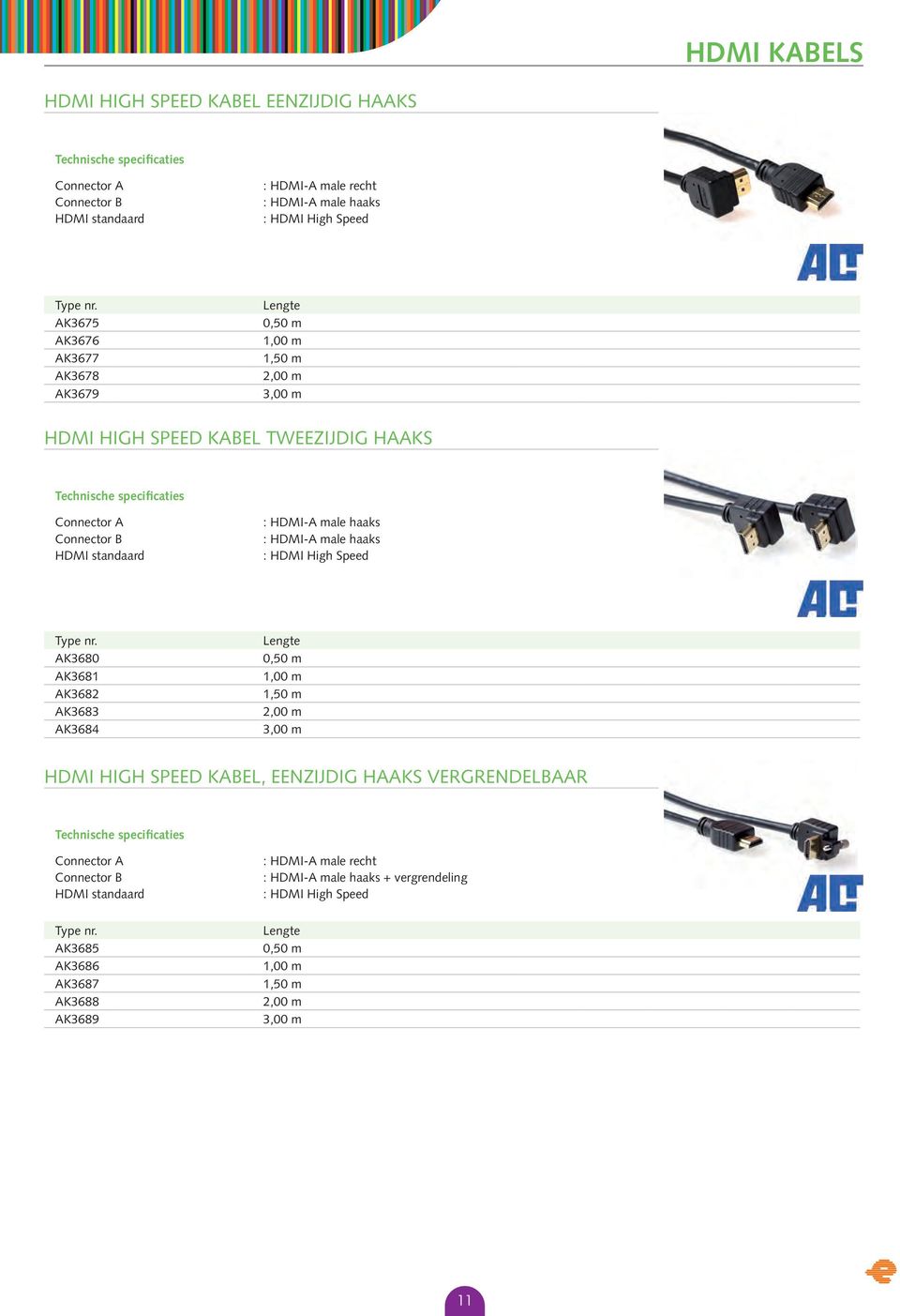 HDMI-A male haaks : HDMI High Speed AK3680 AK3681 AK3682 AK3683 AK3684 HDMI High Speed kabel, eenzijdig haaks