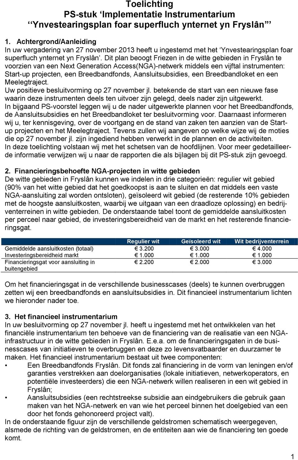 Dit plan beoogt Friezen in de witte gebieden in Fryslân te voorzien van een Next Generation Access(NGA)-netwerk middels een vijftal instrumenten: Start-up projecten, een Breedbandfonds,