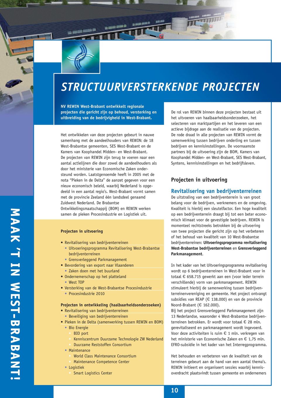 De projecten van REWIN zijn terug te voeren naar een aantal actielijnen die door zowel de aandeelhouders als door het ministerie van Economische Zaken ondersteund worden.