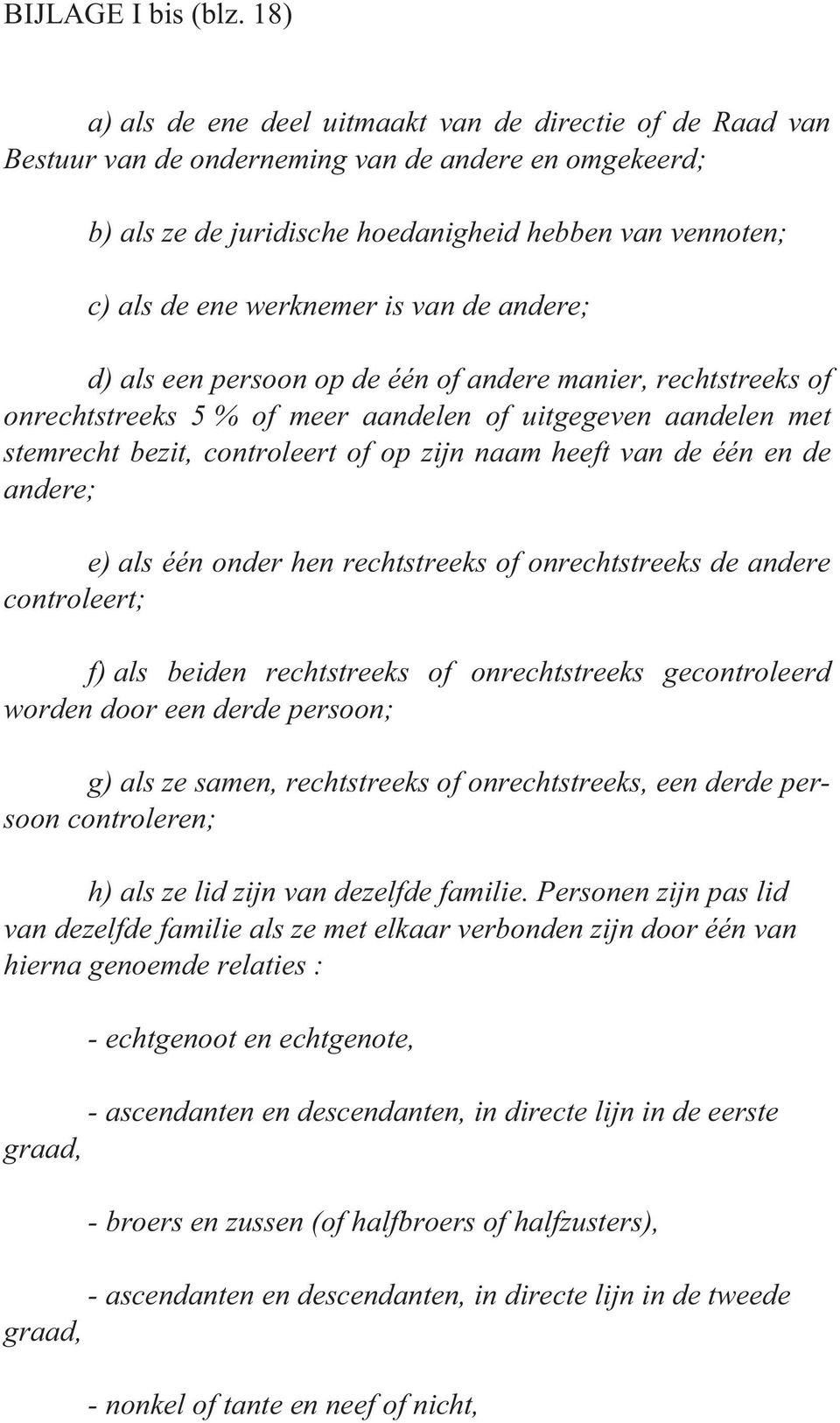 is van de andere; d) als een persoon op de één of andere manier, rechtstreeks of onrechtstreeks 5 % of meer aandelen of uitgegeven aandelen met stemrecht bezit, controleert of op zijn naam heeft van