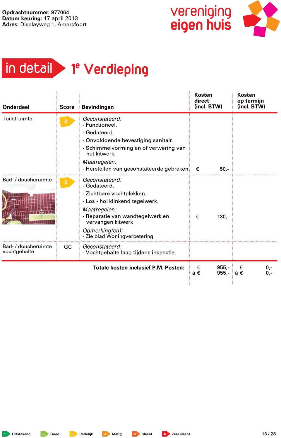 - Zichtbare vochtplekken. - Los - hol klinkend tegelwerk.