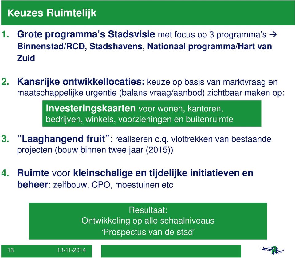 kantoren, bedrijven, winkels, voorzieningen en buitenruimte 3. Laaghangend fruit : realiseren c.q.