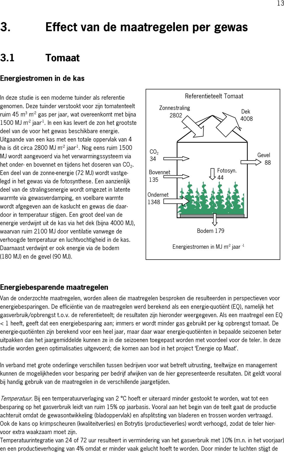 In een kas levert de zon het grootste deel van de voor het gewas beschikbare energie. Uitgaande van een kas met een totale oppervlak van 4 ha is dit circa 2800 MJ m -2 jaar -1.