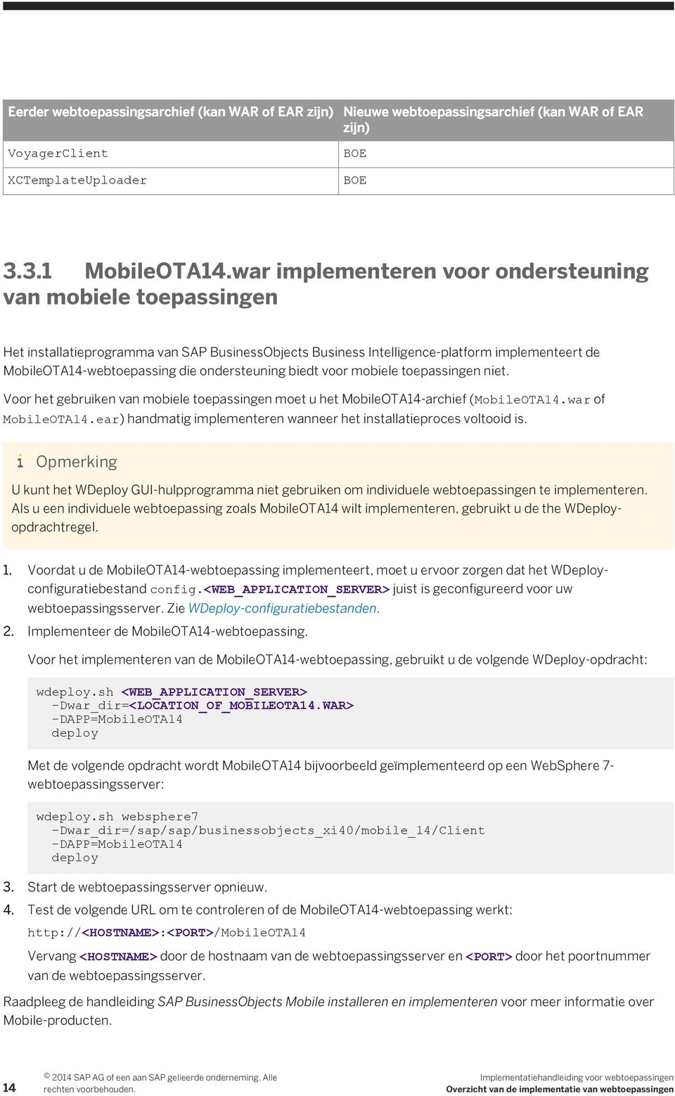 ondersteuning biedt voor mobiele toepassingen niet. Voor het gebruiken van mobiele toepassingen moet u het MobileOTA14-archief (MobileOTA14.war of MobileOTA14.