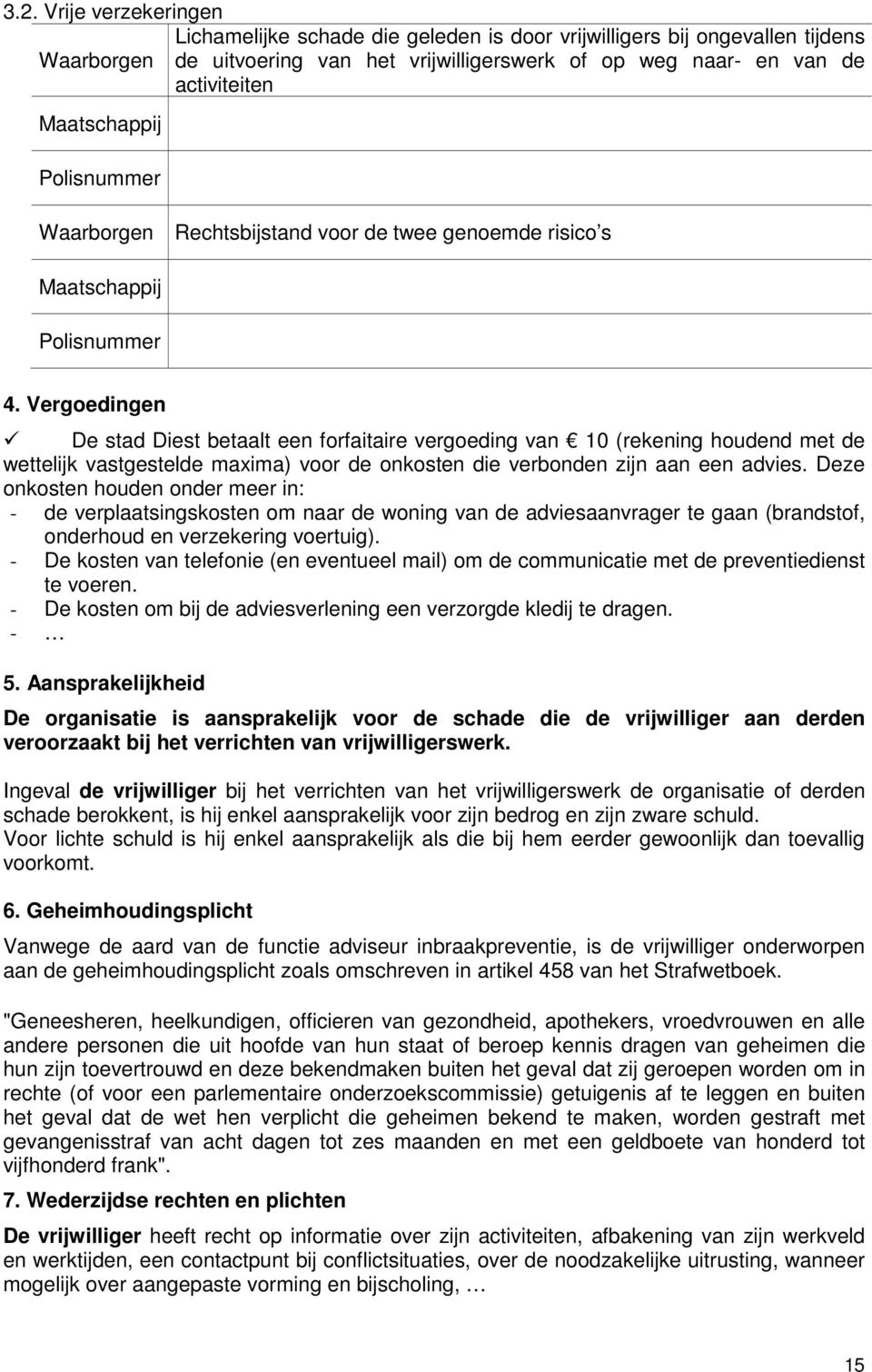 Vergoedingen De stad Diest betaalt een forfaitaire vergoeding van 10 (rekening houdend met de wettelijk vastgestelde maxima) voor de onkosten die verbonden zijn aan een advies.