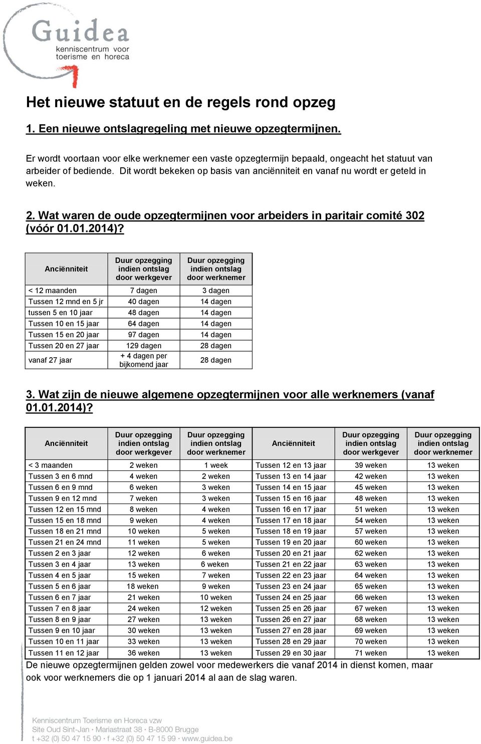 2. Wat waren de oude opzegtermijnen voor arbeiders in paritair comité 302 (vóór 01.01.2014)?