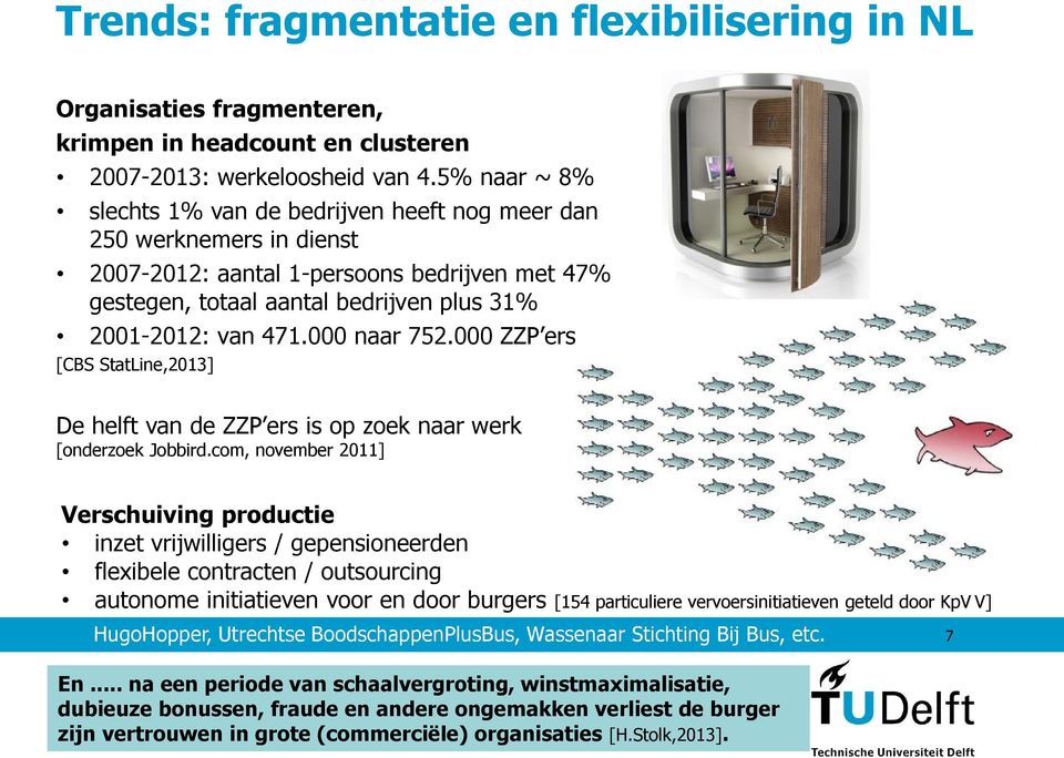 000 naar 752.000 ZZP ers [CBS StatLine,2013] De helft van de ZZP ers is op zoek naar werk [onderzoek Jobbird.