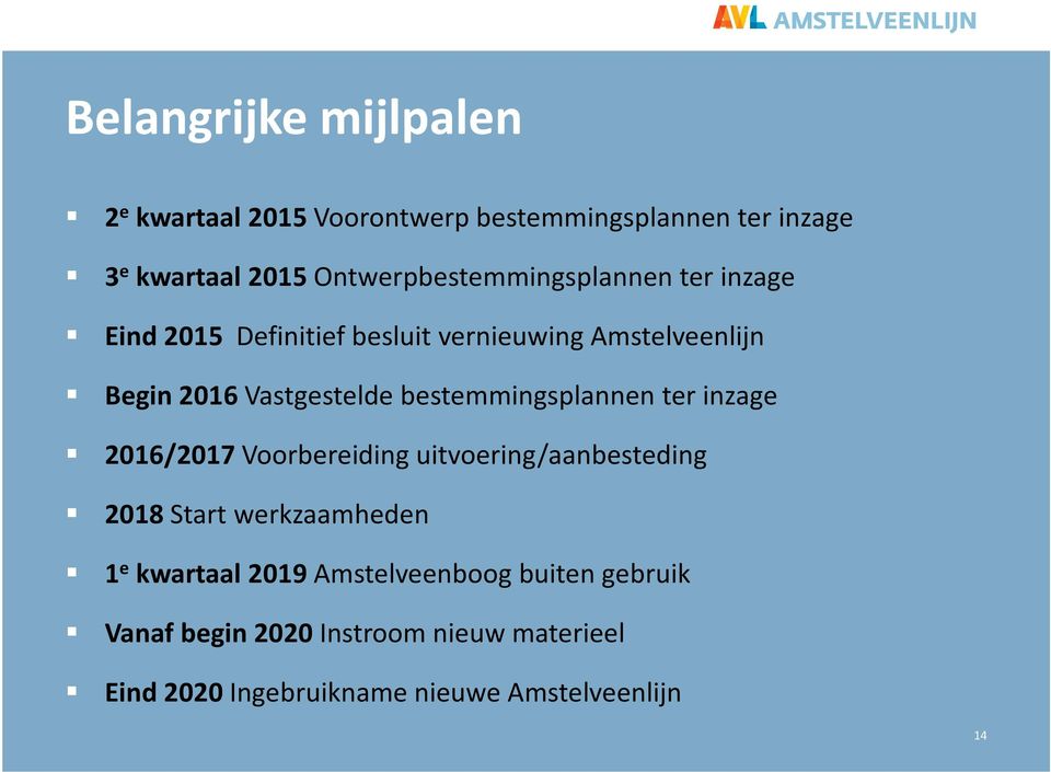 Vastgestelde bestemmingsplannen ter inzage 2016/2017 Voorbereiding uitvoering/aanbesteding 2018 Start