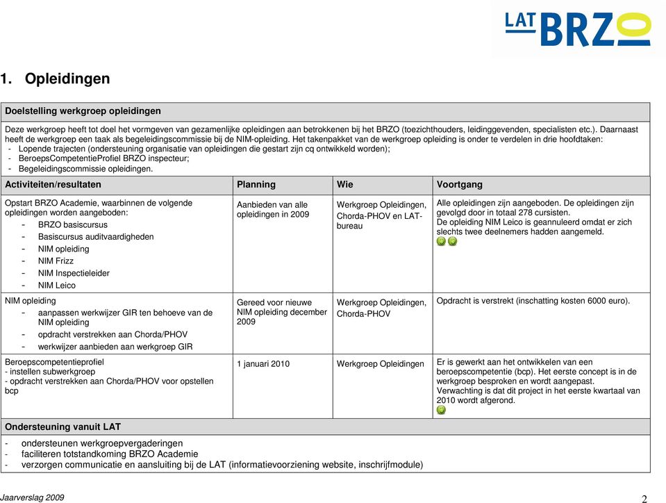 Het takenpakket van de werkgroep opleiding is onder te verdelen in drie hoofdtaken: - Lopende trajecten (ondersteuning organisatie van opleidingen die gestart zijn cq ontwikkeld worden); -