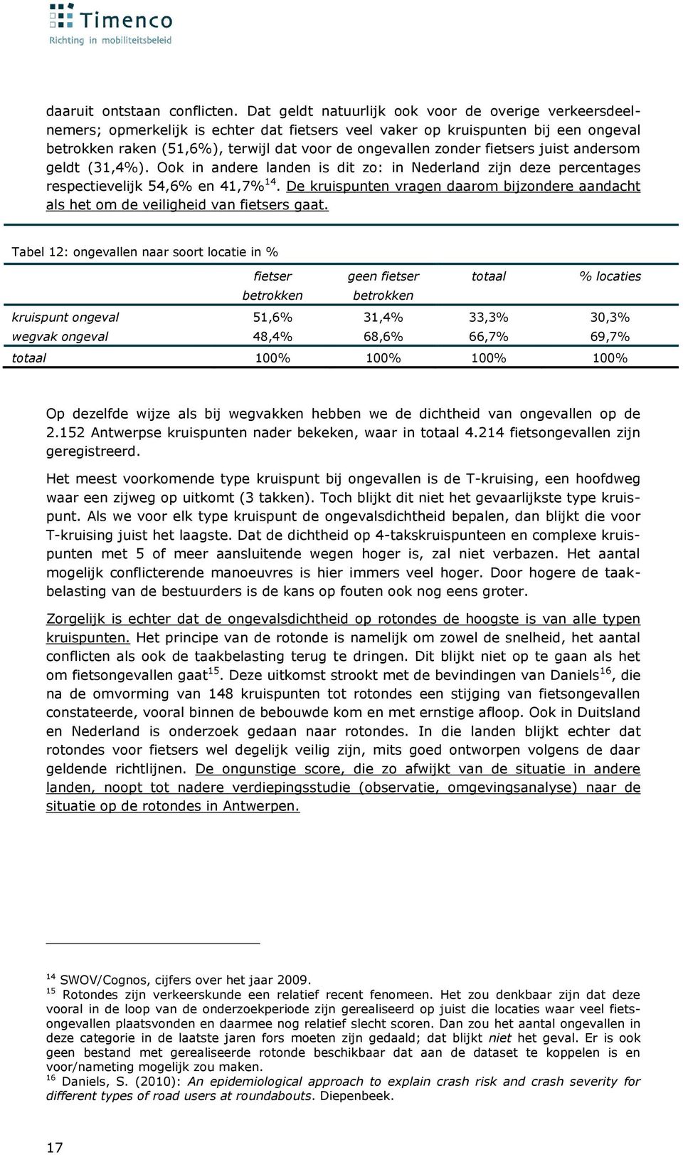 zonder fietsers juist andersom geldt (31,4%). Ook in andere landen is dit zo: in Nederland zijn deze percentages respectievelijk 54,6% en 41,7% 14.