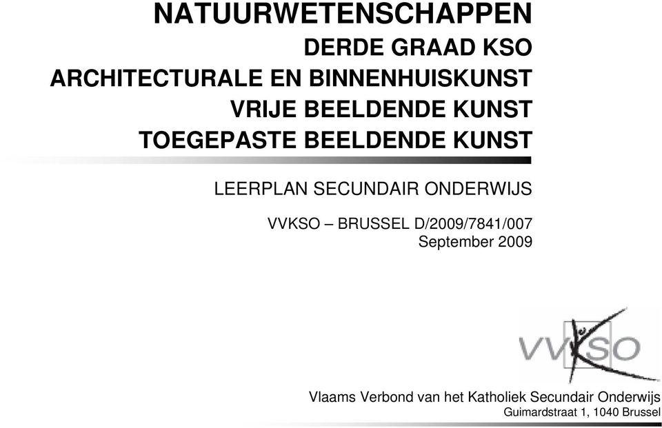 LEERPLAN SECUNDAIR ONDERWIJS VVKSO BRUSSEL September 2009 Vlaams