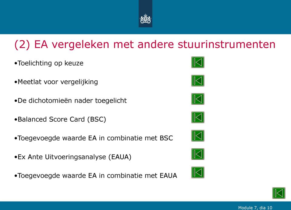 Score Card (BSC) Toegevoegde waarde EA in combinatie met BSC Ex Ante