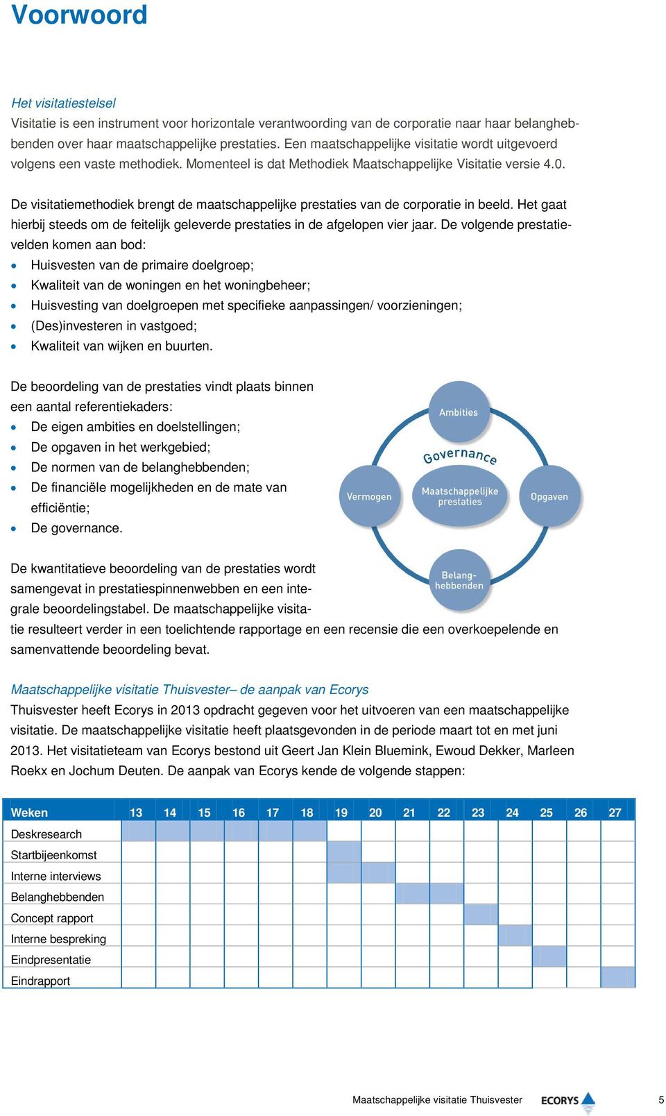 De visitatiemethodiek brengt de maatschappelijke prestaties van de corporatie in beeld. Het gaat hierbij steeds om de feitelijk geleverde prestaties in de afgelopen vier jaar.