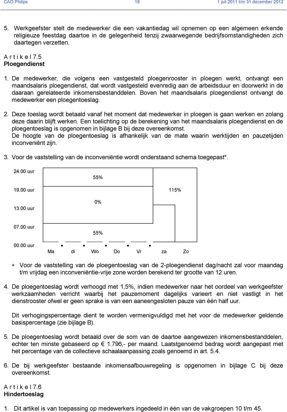 verzetten. A r t i k e l 7.5 Ploegendienst 1.