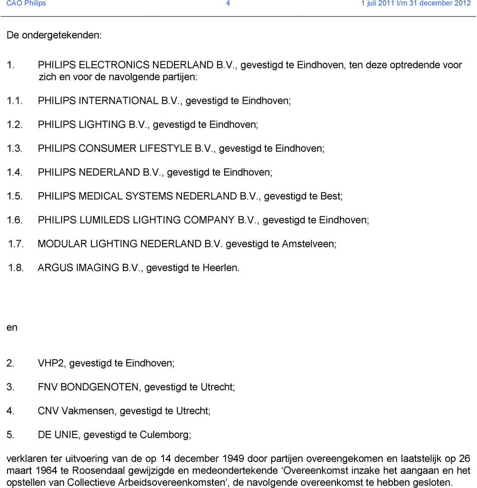 PHILIPS MEDICAL SYSTEMS NEDERLAND B.V., gevestigd te Best; 1.6. PHILIPS LUMILEDS LIGHTING COMPANY B.V., gevestigd te Eindhoven; 1.7. MODULAR LIGHTING NEDERLAND B.V. gevestigd te Amstelveen; 1.8.