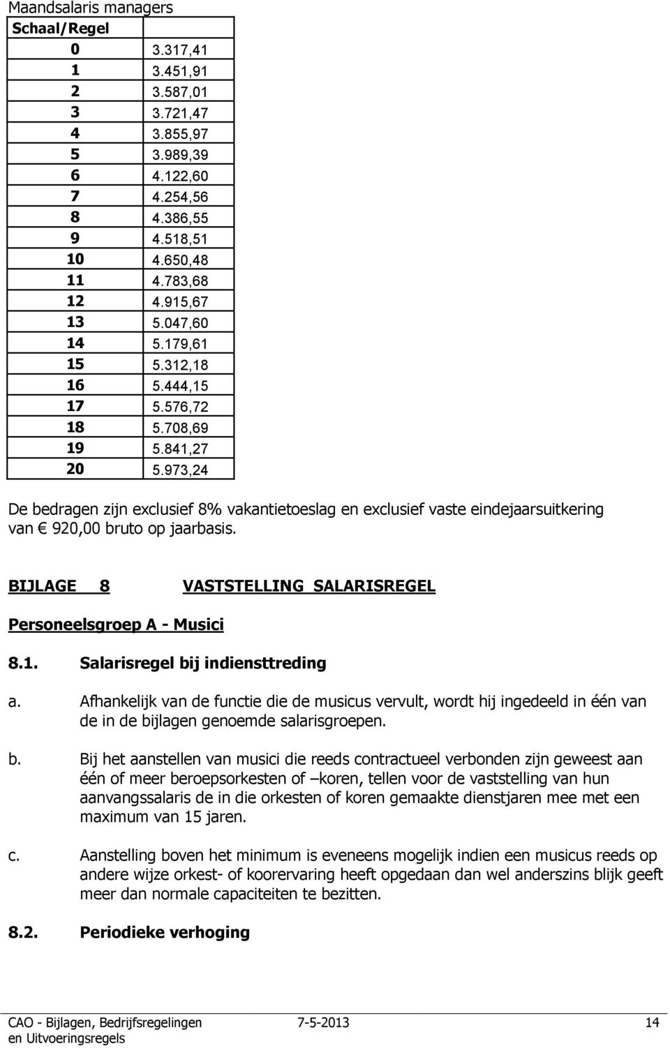 BIJLAGE 8 VASTSTELLING SALARISREGEL Personeelsgroep A - Musici 8.1. Salarisregel bij indiensttreding a.