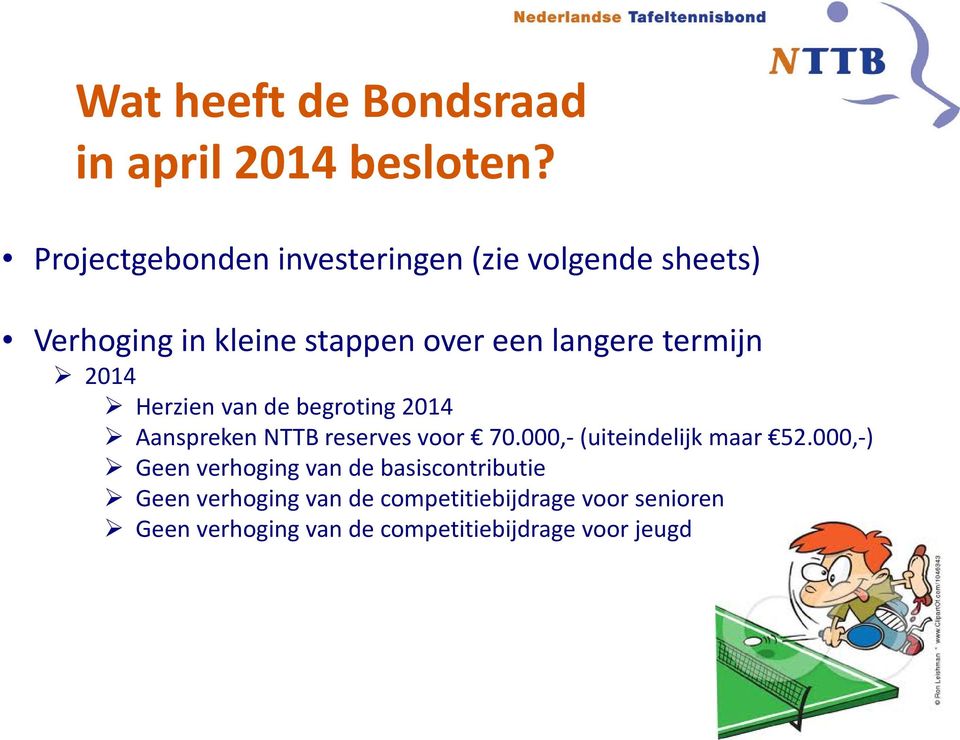 termijn 2014 Herzien van de begroting 2014 Aanspreken NTTB reserves voor 70.