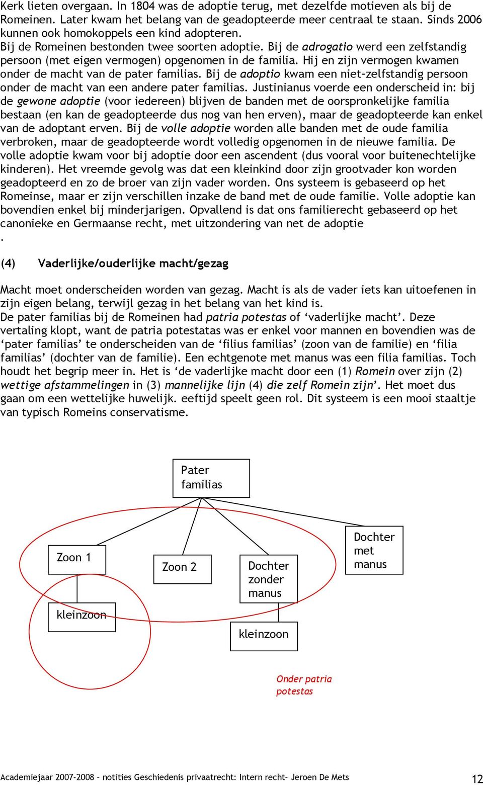 Hij en zijn vermogen kwamen onder de macht van de pater familias. Bij de adoptio kwam een niet-zelfstandig persoon onder de macht van een andere pater familias.