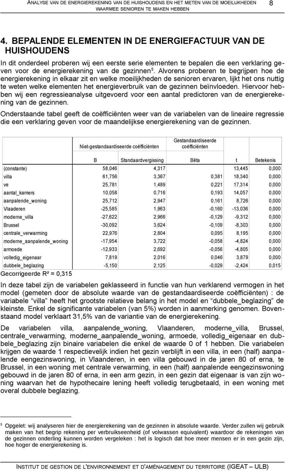 beïnvloeden. Hiervoor hebben wij een regressieanalyse uitgevoerd voor een aantal predictoren van de energierekening van de gezinnen.