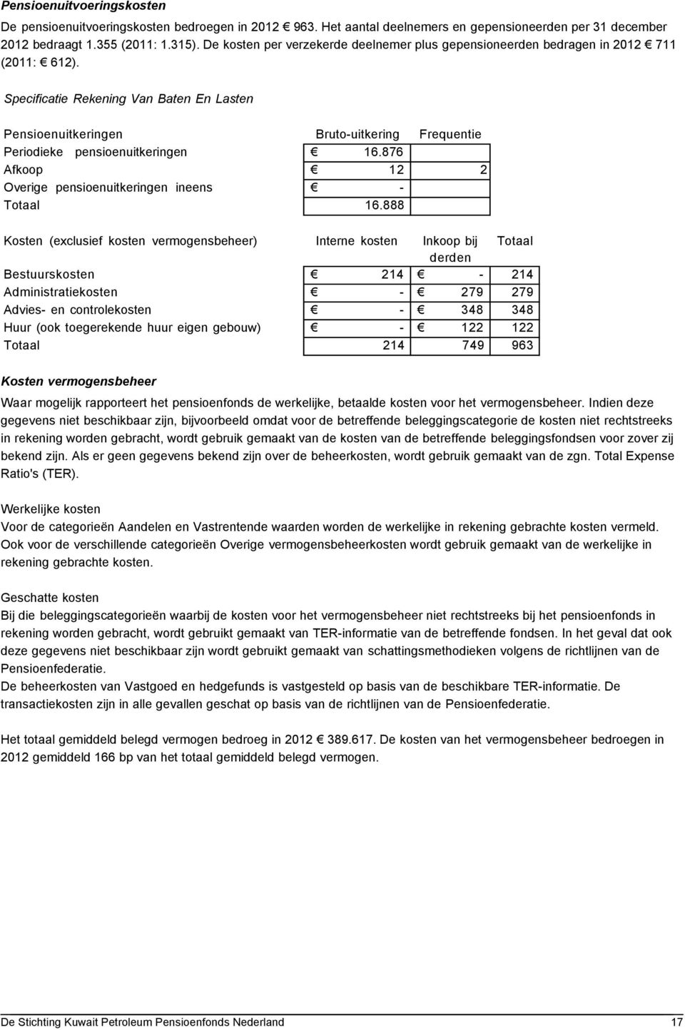 Specificatie Rekening Van Baten En Lasten Pensioenuitkeringen Bruto-uitkering Frequentie Periodieke pensioenuitkeringen 16.876 Afkoop 12 2 Overige pensioenuitkeringen ineens - Totaal 16.