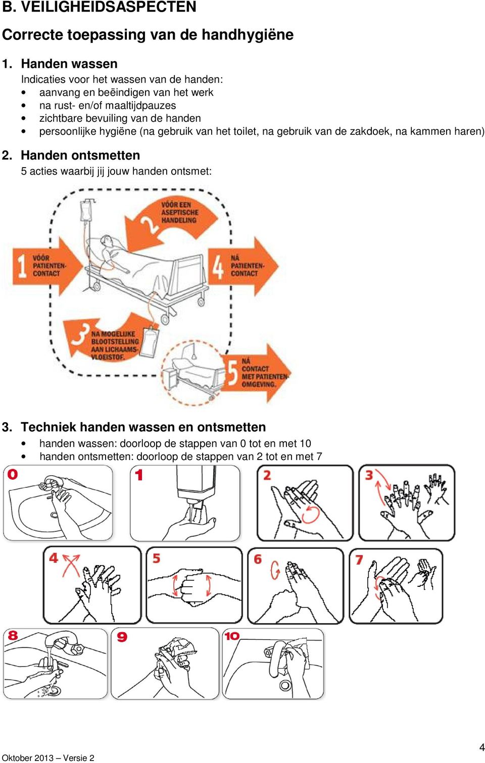 bevuiling van de handen persoonlijke hygiëne (na gebruik van het toilet, na gebruik van de zakdoek, na kammen haren) 2.