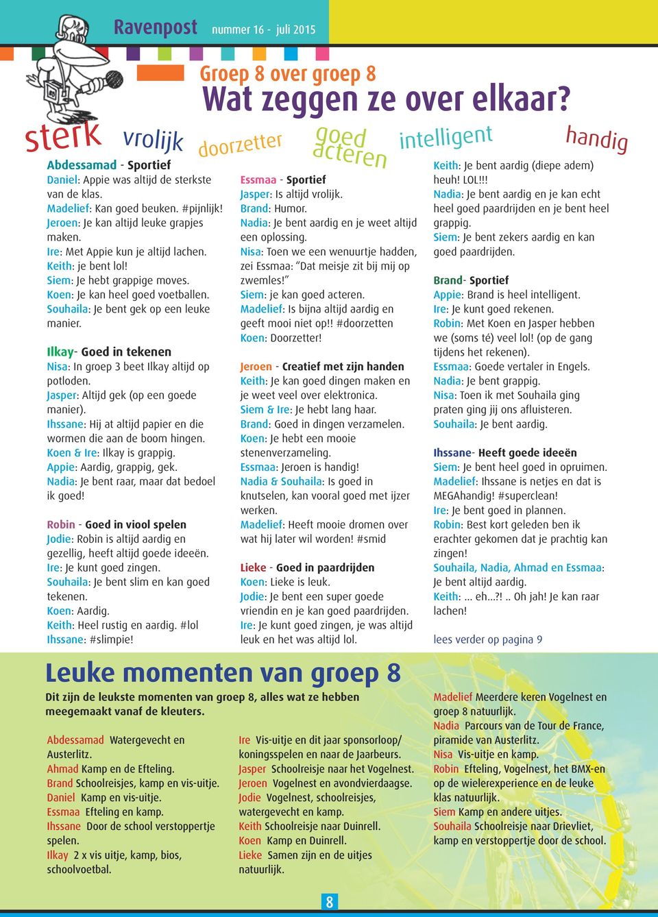 Ko & Ir: Ily is grppig. Appi: Ardig, grppig, g. Ndi: J bt rr, r dt bdol i god! Robi - God i viool spl Jodi: Robi is ltijd rdig gzllig, hft ltijd god idë. Ir: J ut god zig. Souhil: J bt sli god t.