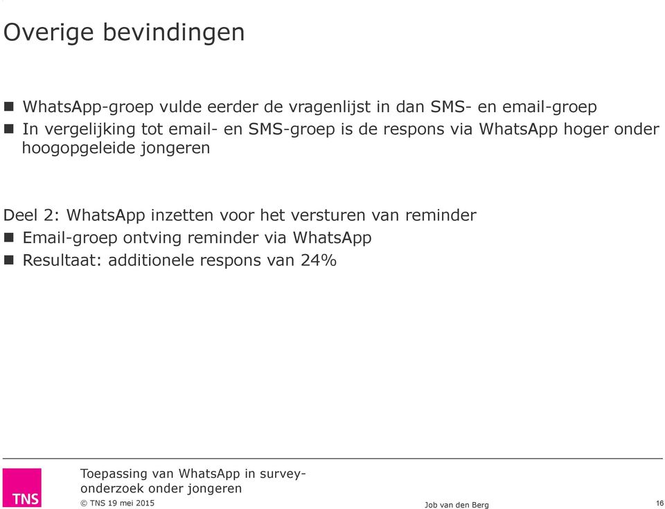 hoogopgeleide jongeren Deel : WhatsApp inzetten voor het versturen van reminder n Email-groep