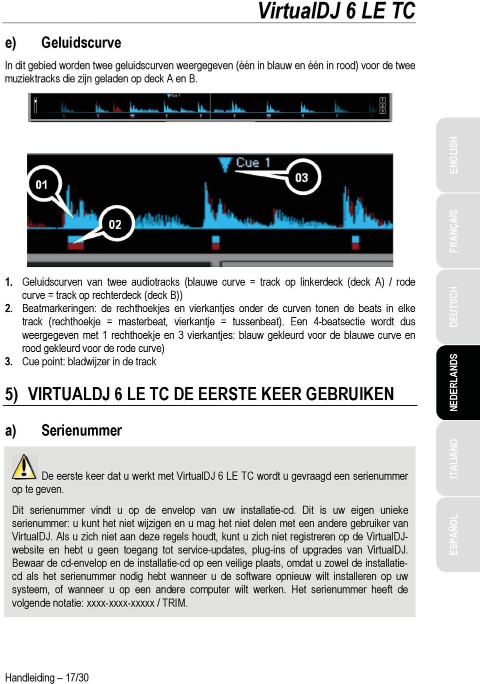 Beatmarkeringen: de rechthoekjes en vierkantjes onder de curven tonen de beats in elke track (rechthoekje = masterbeat, vierkantje = tussenbeat).