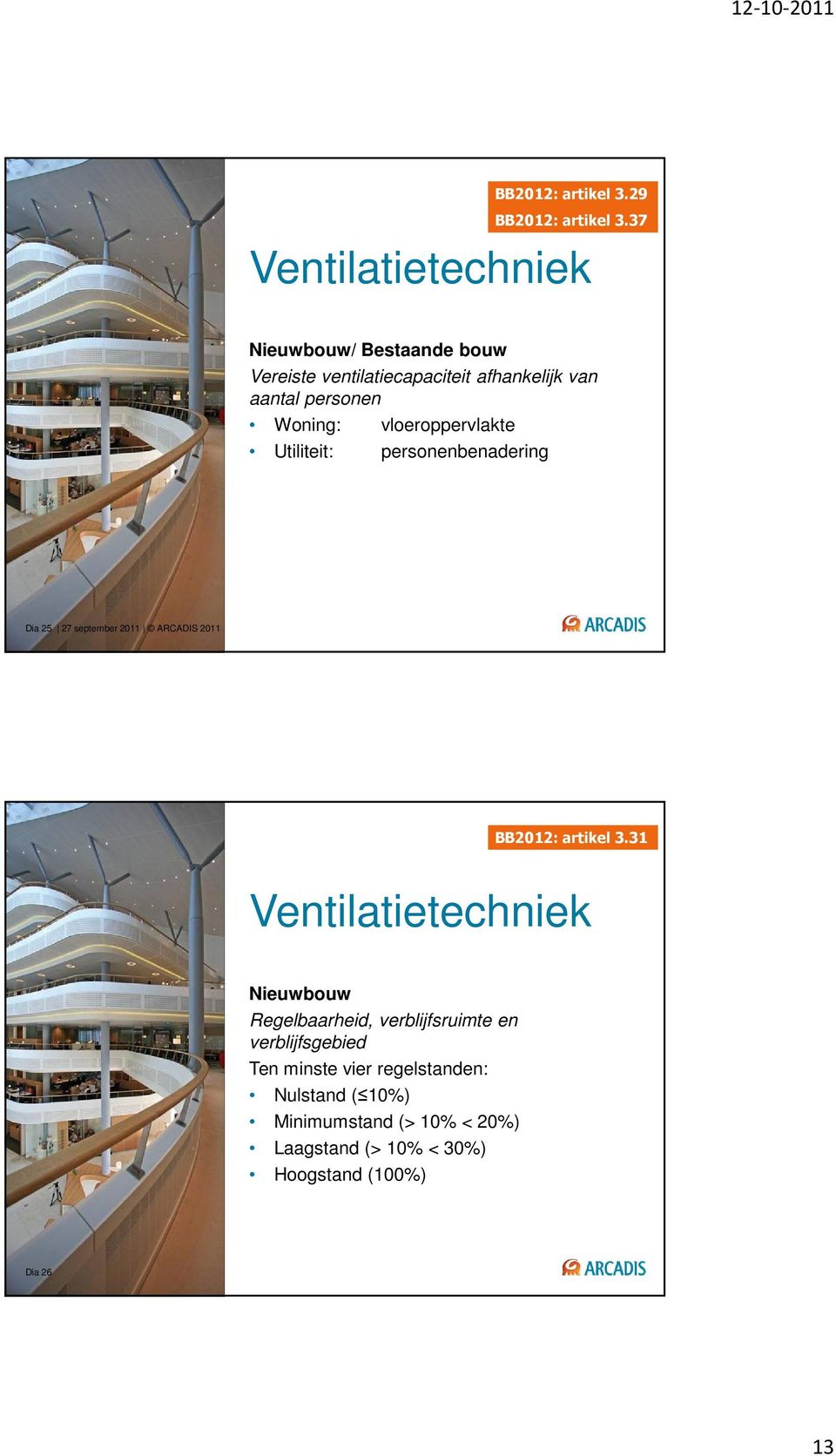 vloeroppervlakte Utiliteit: personenbenadering Dia 25 27 september 2011 ARCADIS 2011 BB2012: artikel 3.