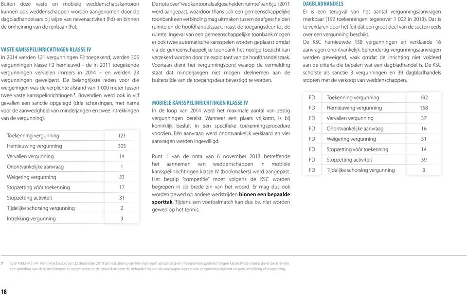 23 vergunningen geweigerd. De belangrijkste reden voor die weigeringen was de verplichte afstand van 1 000 meter tussen twee vaste kansspelinrichtingen 7.