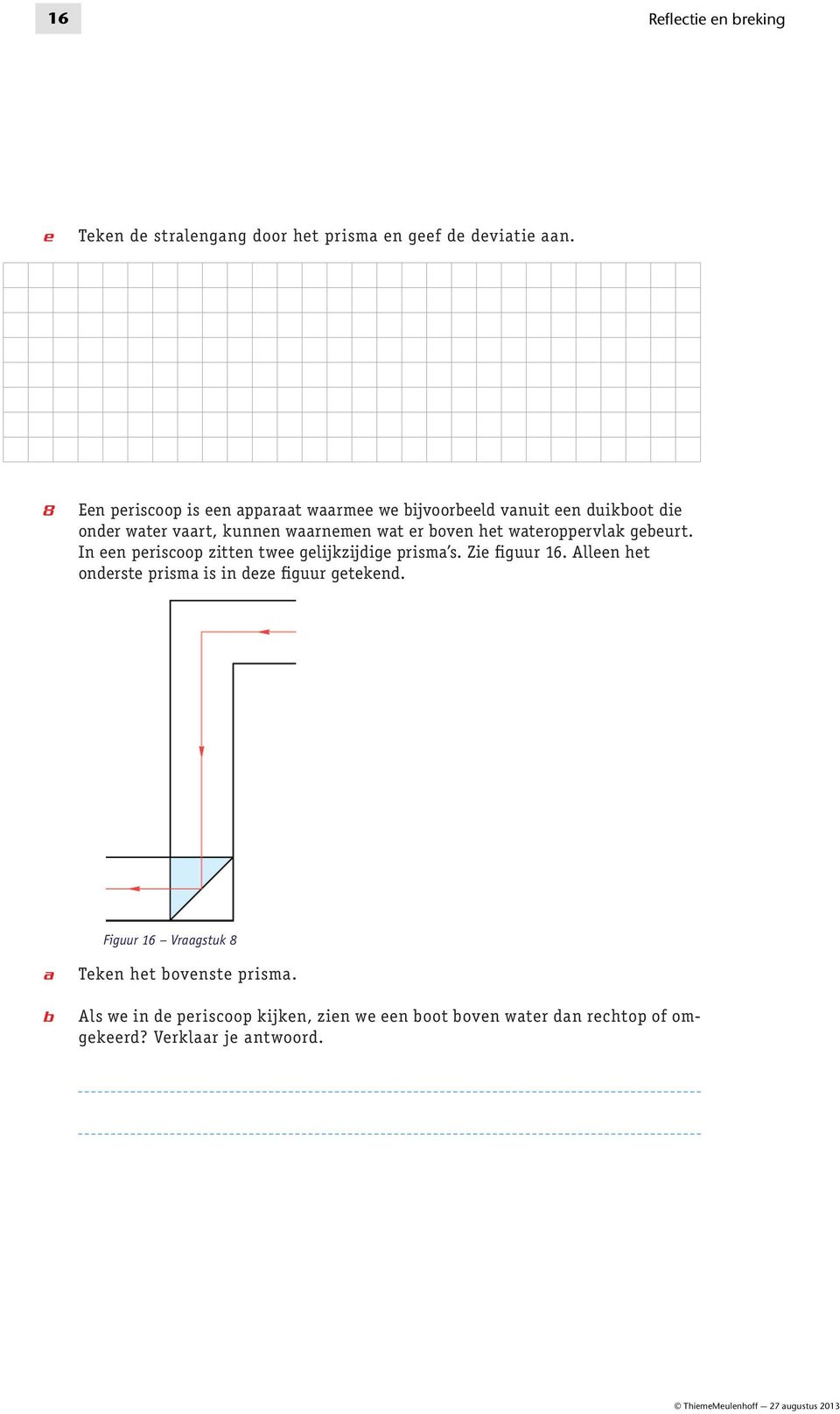 het wateroppervlak gebeurt. In een periscoop zitten twee gelijkzijdige prisma s. Zie figuur 16.