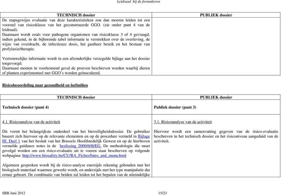 infectieuze dosis, het gastheer bereik en het bestaan van profylaxie/therapie. Vertrouwelijke informatie wordt in een afzonderlijke verzegelde bijlage aan het dossier toegevoegd.