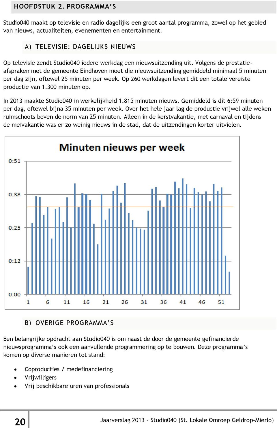 Volgens de prestatieafspraken met de gemeente Eindhoven moet die nieuwsuitzending gemiddeld minimaal 5 minuten per dag zijn, oftewel 25 minuten per week.
