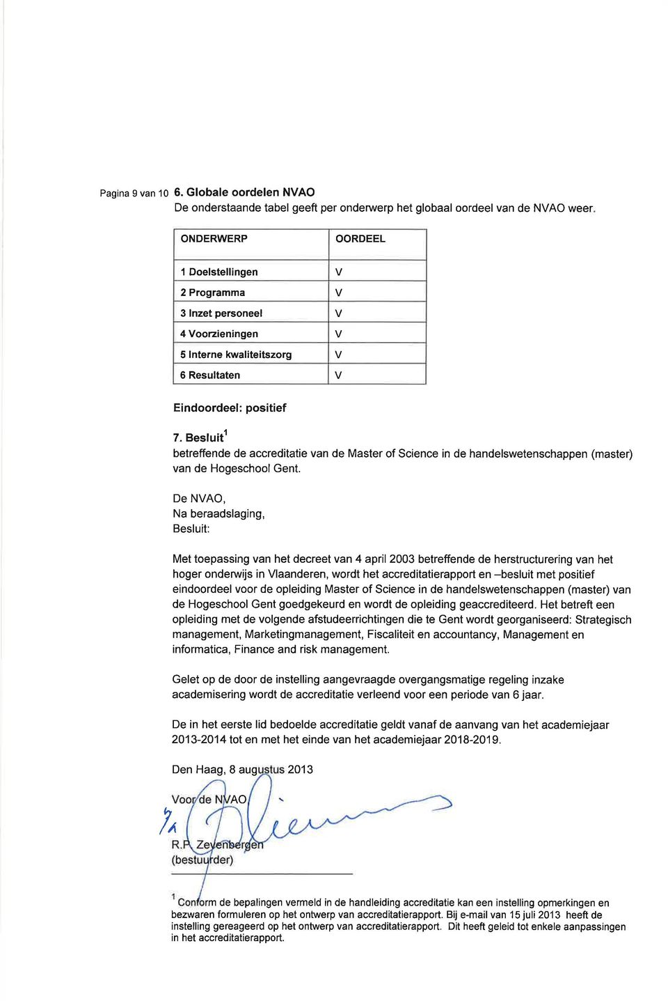 kwaliteitszorg 6 Resultaten Eindoordeel; positief 7. Besluitl betreffende de accreditatie van de Master of Science in de handelswetenschappen (master) van de Hogeschool Gent.