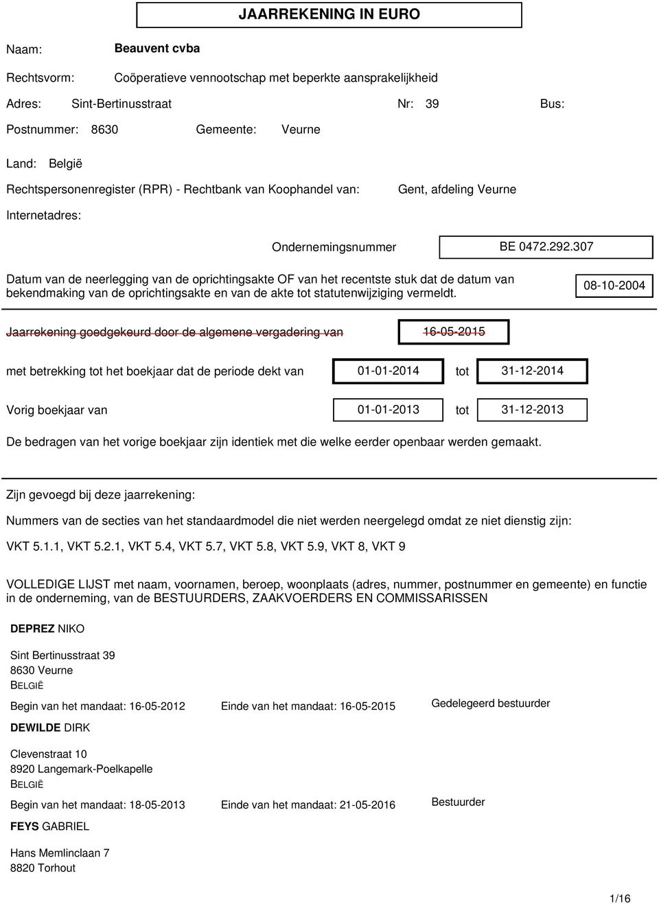 307 Datum van de neerlegging van de oprichtingsakte OF van het recentste stuk dat de datum van bekendmaking van de oprichtingsakte en van de akte tot statutenwijziging vermeldt.