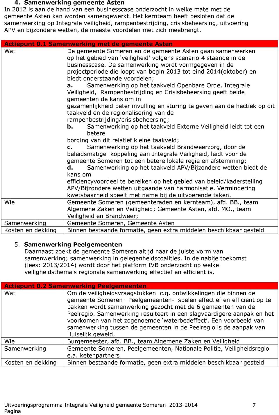 1 met de gemeente Asten De gemeente Someren en de gemeente Asten gaan samenwerken op het gebied van veiligheid volgens scenario 4 staande in de businesscase.