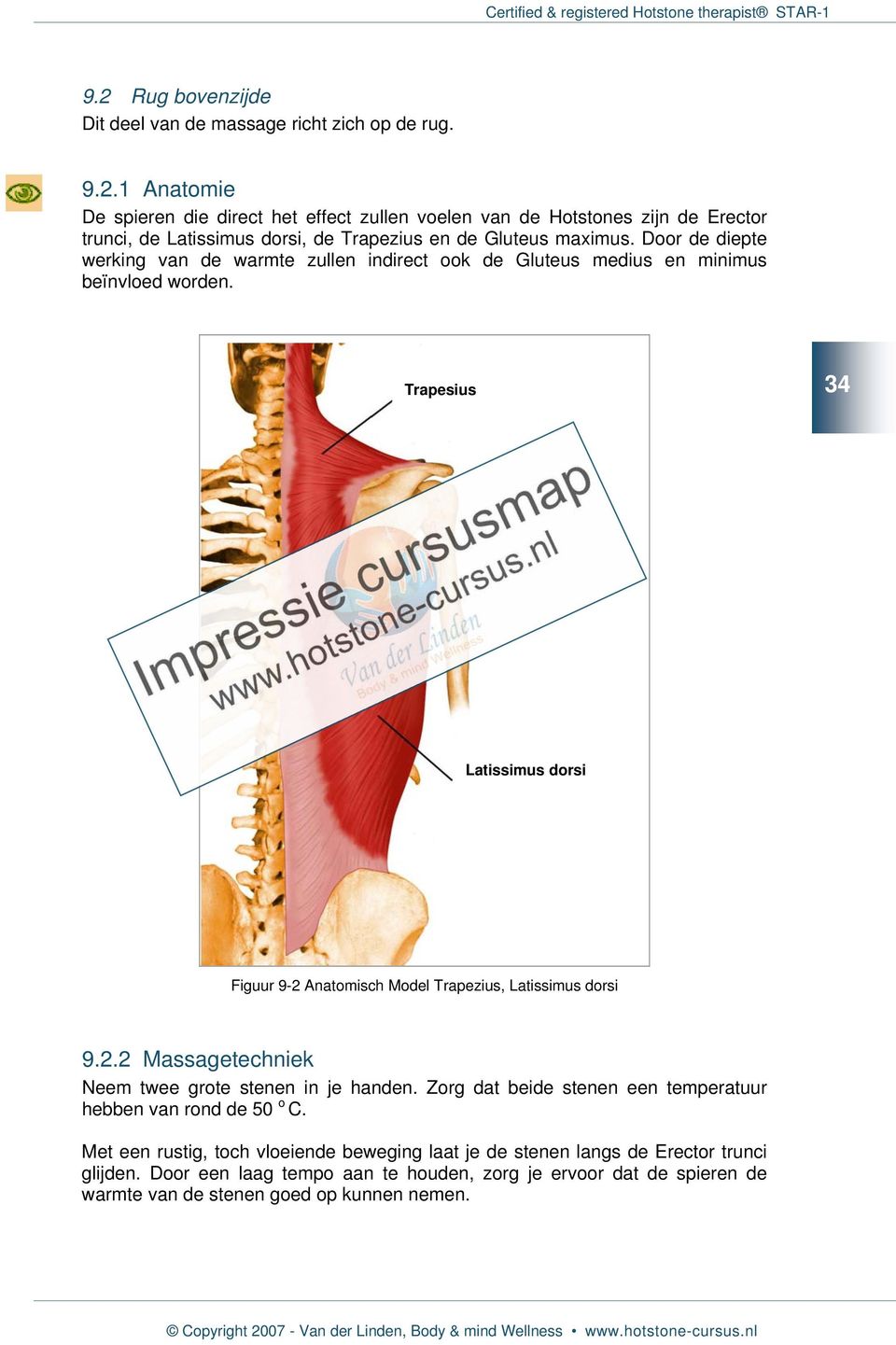 Trapesius 34 Latissimus dorsi Figuur 9-2 Anatomisch Model Trapezius, Latissimus dorsi 9.2.2 Massagetechniek Neem twee grote stenen in je handen.