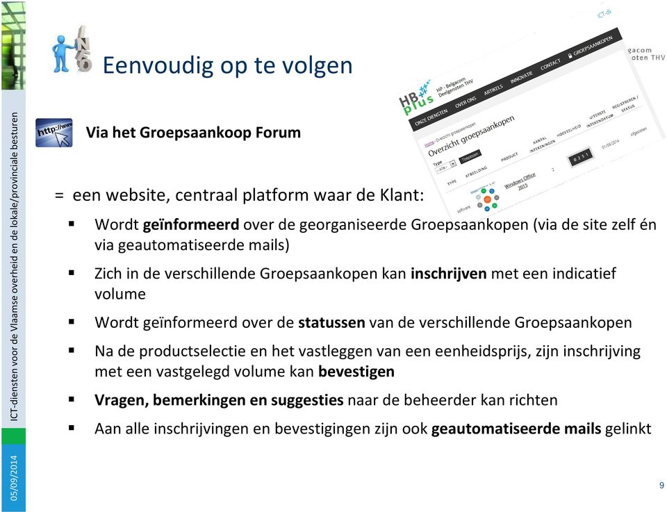 de statussen van de verschillende Groepsaankopen Na de productselectie en het vastleggen van een eenheidsprijs, zijn inschrijving met een vastgelegd volume