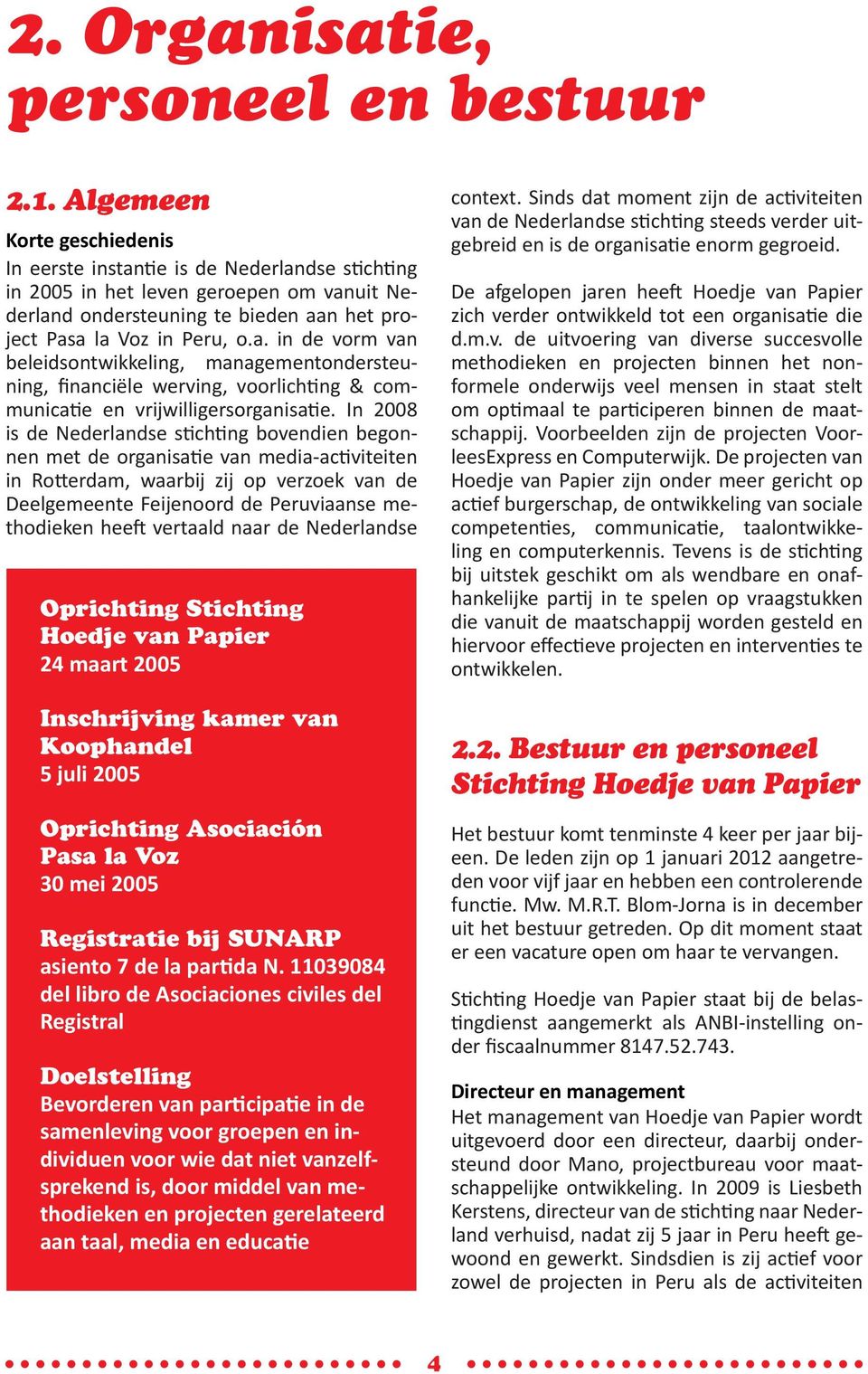 In 2008 is de Nederlandse stichting bovendien begonnen met de organisatie van media-activiteiten in Rotterdam, waarbij zij op verzoek van de Deelgemeente Feijenoord de Peruviaanse methodieken heeft