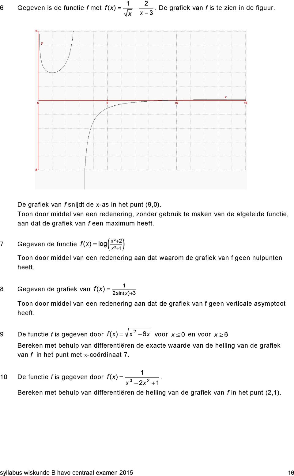 ² 7 Gegeven de functie f x ( ) log x x² 1 Toon door middel van een redenering aan dat waarom de grafiek van f geen nulpunten heeft.