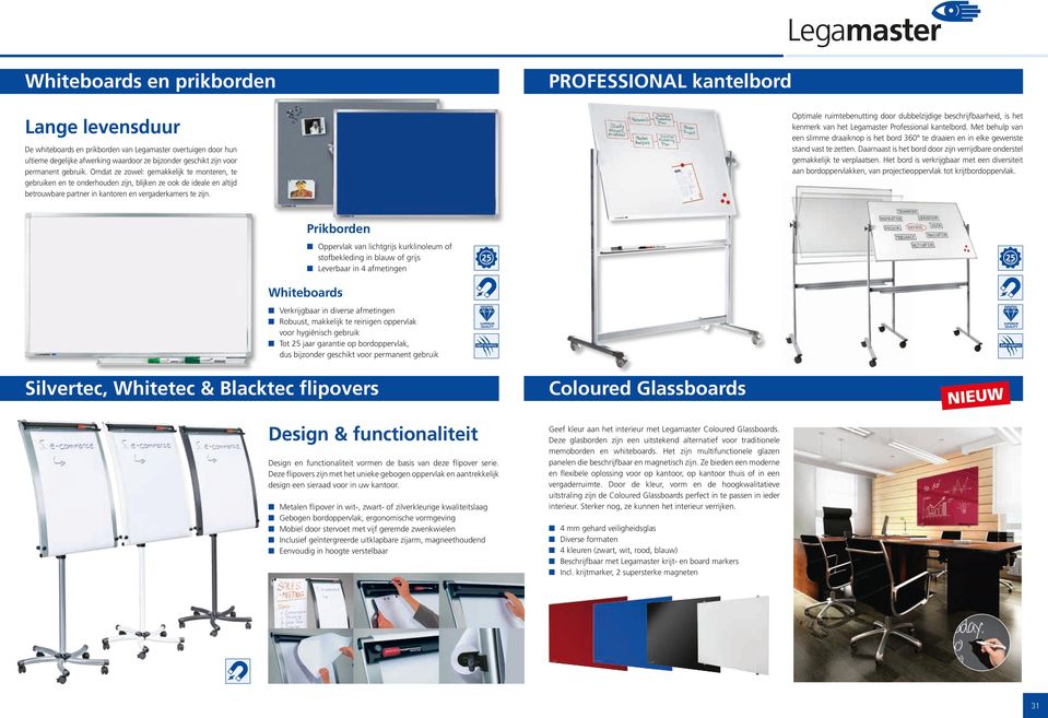 Het bord is verkrijgbaar met ee diversiteit aa bordoppervlakke, va projectieoppervlak tot krijtbordoppervlak.