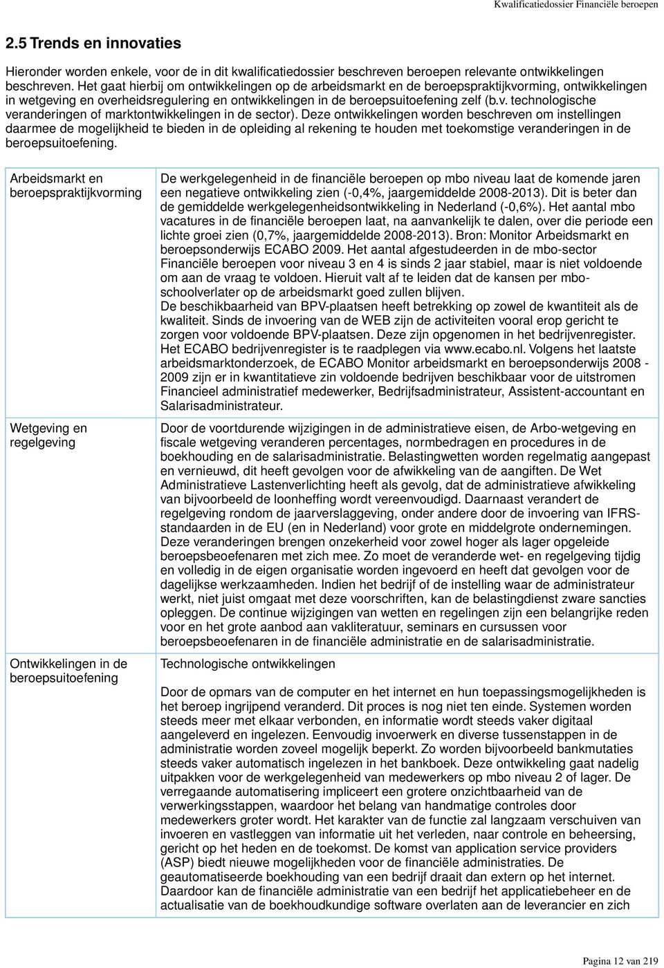 Deze ontwikkelingen worden beschreven om instellingen daarmee de mogelijkheid te bieden in de opleiding al rekening te houden met toekomstige veranderingen in de beroepsuitoefening.